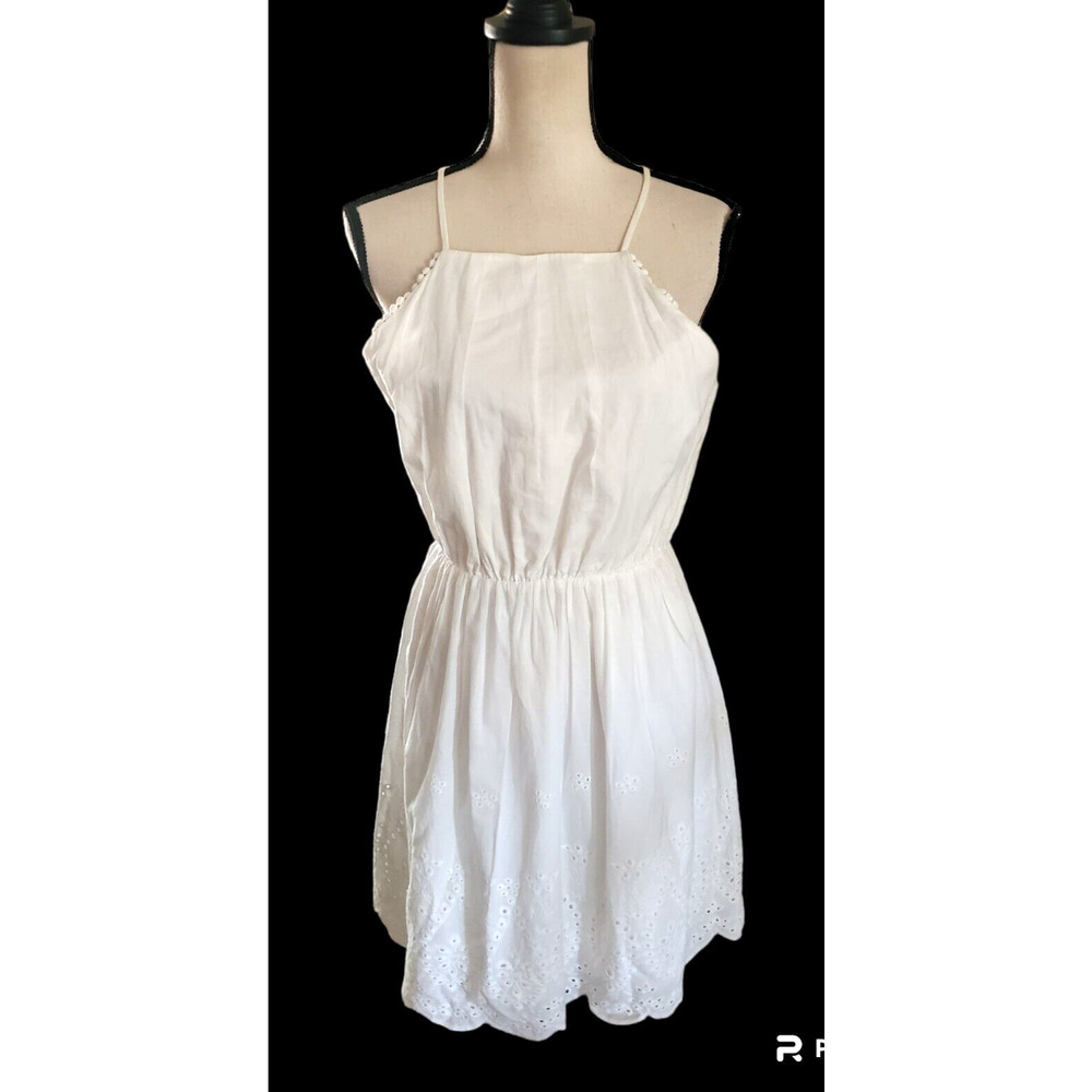Francesca's Blue Rain White Eyelet Pleated Adjustable Strap Sundress Sz M NWT